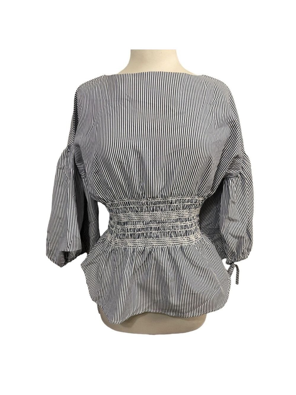 Women's Cliche Blouse Top Size S Blue White Striped